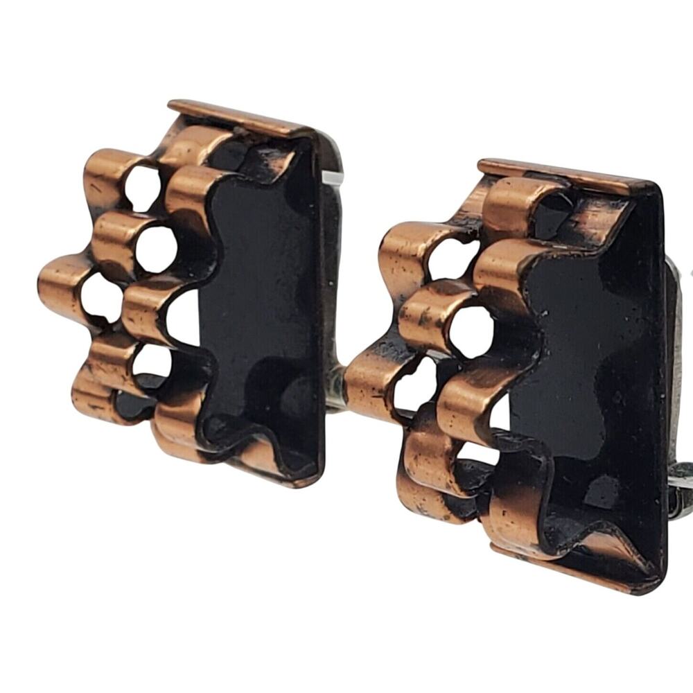 Retro Renoir Copper Half Hoop Clip On Earrings Vintage 50s Textured Dome Chunky